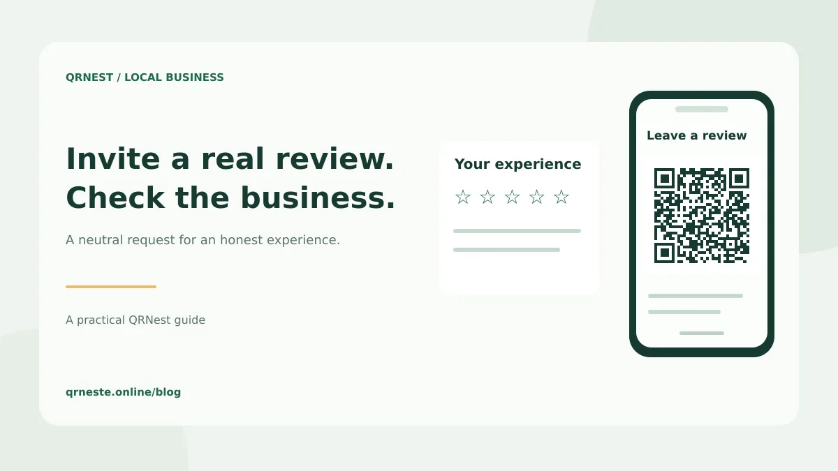 A review form with unselected rating stars next to a clearly identified business QR card.